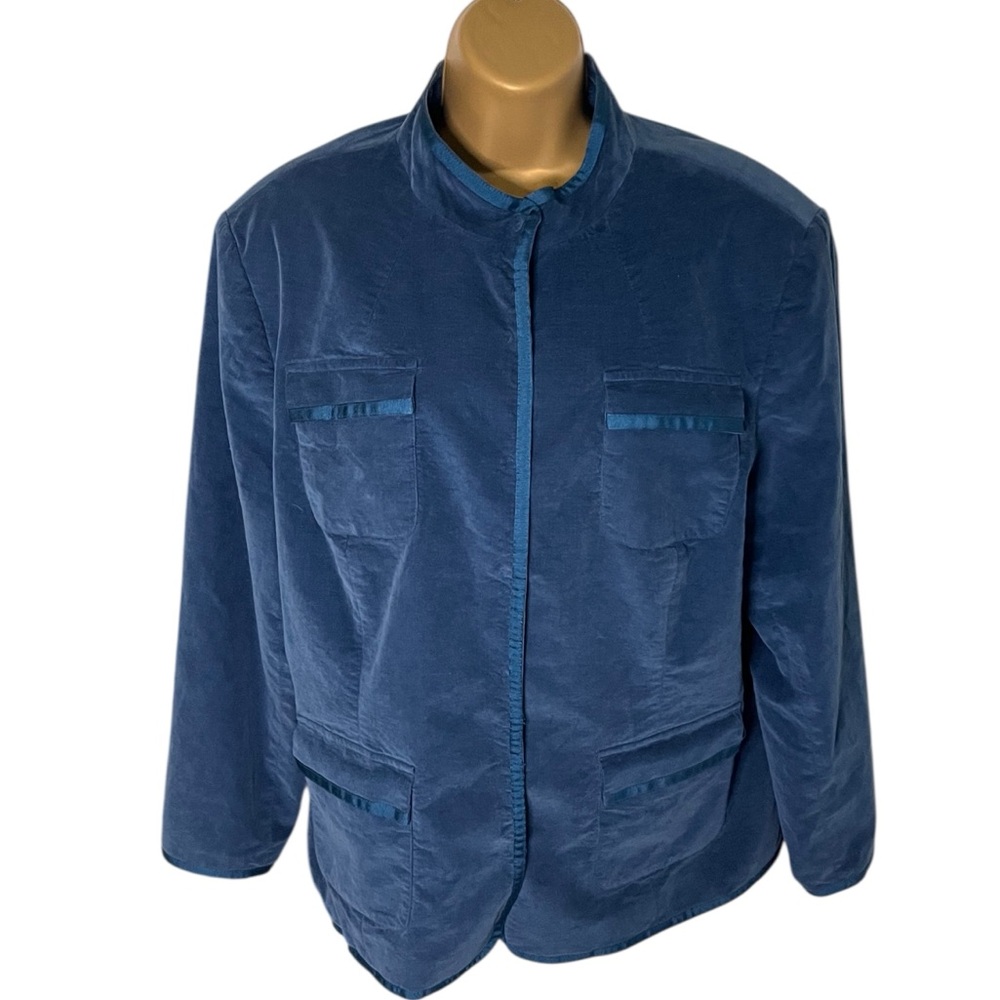 Vtg Y2K Style&Co Mandarin Collar Corduroy Jacket Padded Shoulder Blue 18W